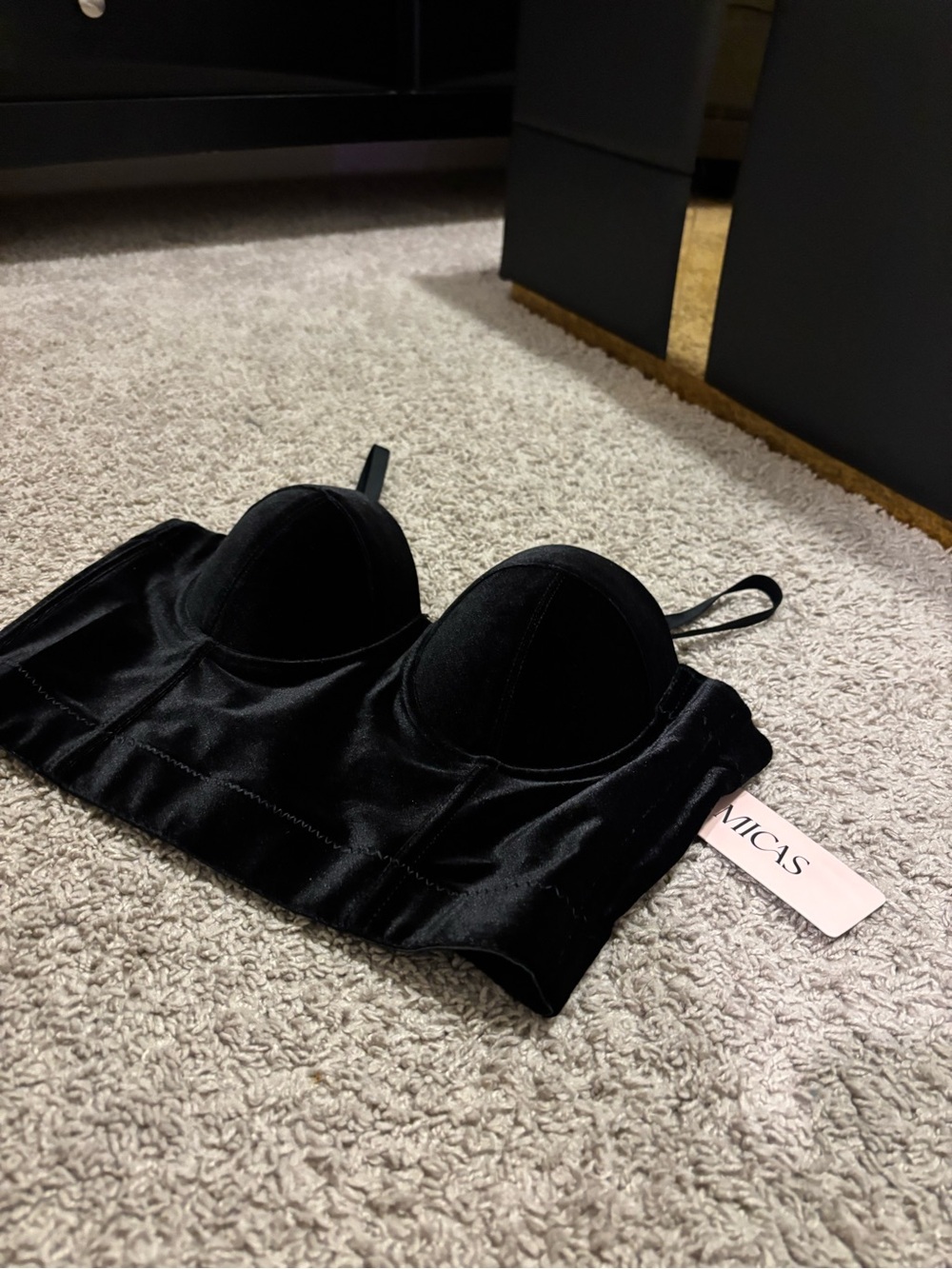 Micas Black Velvet Longline Bustier Bra